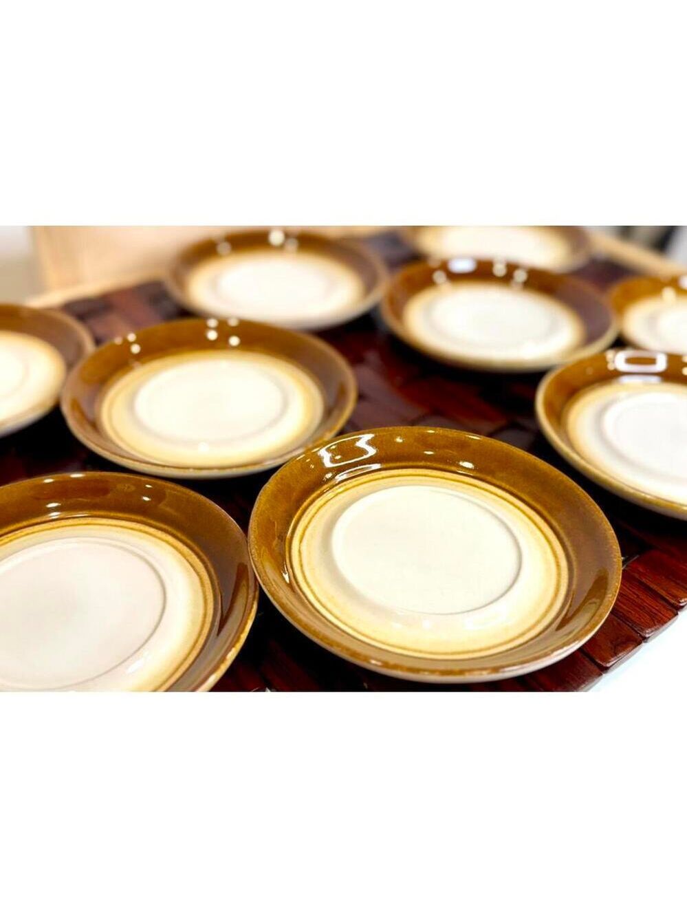 Vintage Céramique de Beauce 6" Saucer Set of 9 – Brown Gradient, Canada 1970s